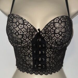 Victoria’s Secret Padded Demi Bustier Bra Top Black Lace Women’s 36B